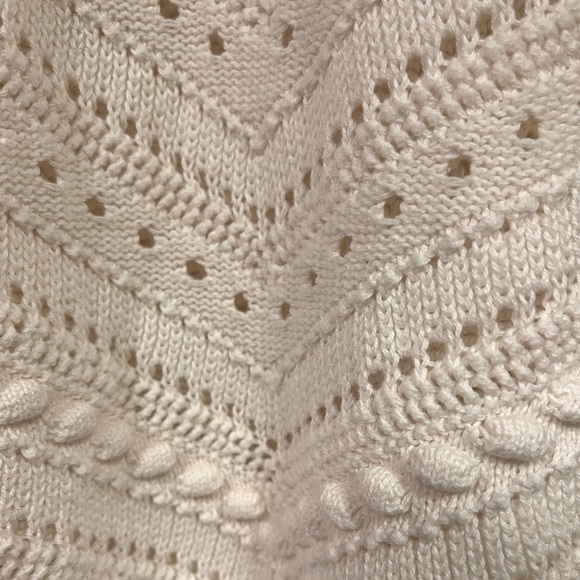 Loft White‎ Cream Pom Pom 100% Cotton Open Weave Knit Sweater - Picture 3 of 6